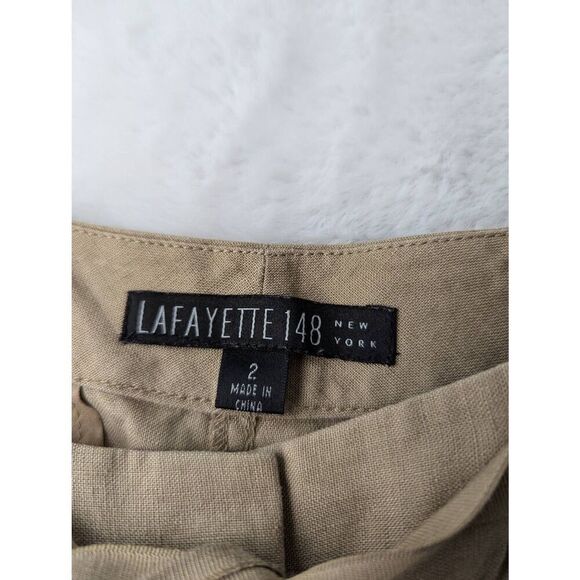 Lafayette 148 100% Linen Tan Wide Leg Side Button Cropped Pants Capri - Picture 3 of 7